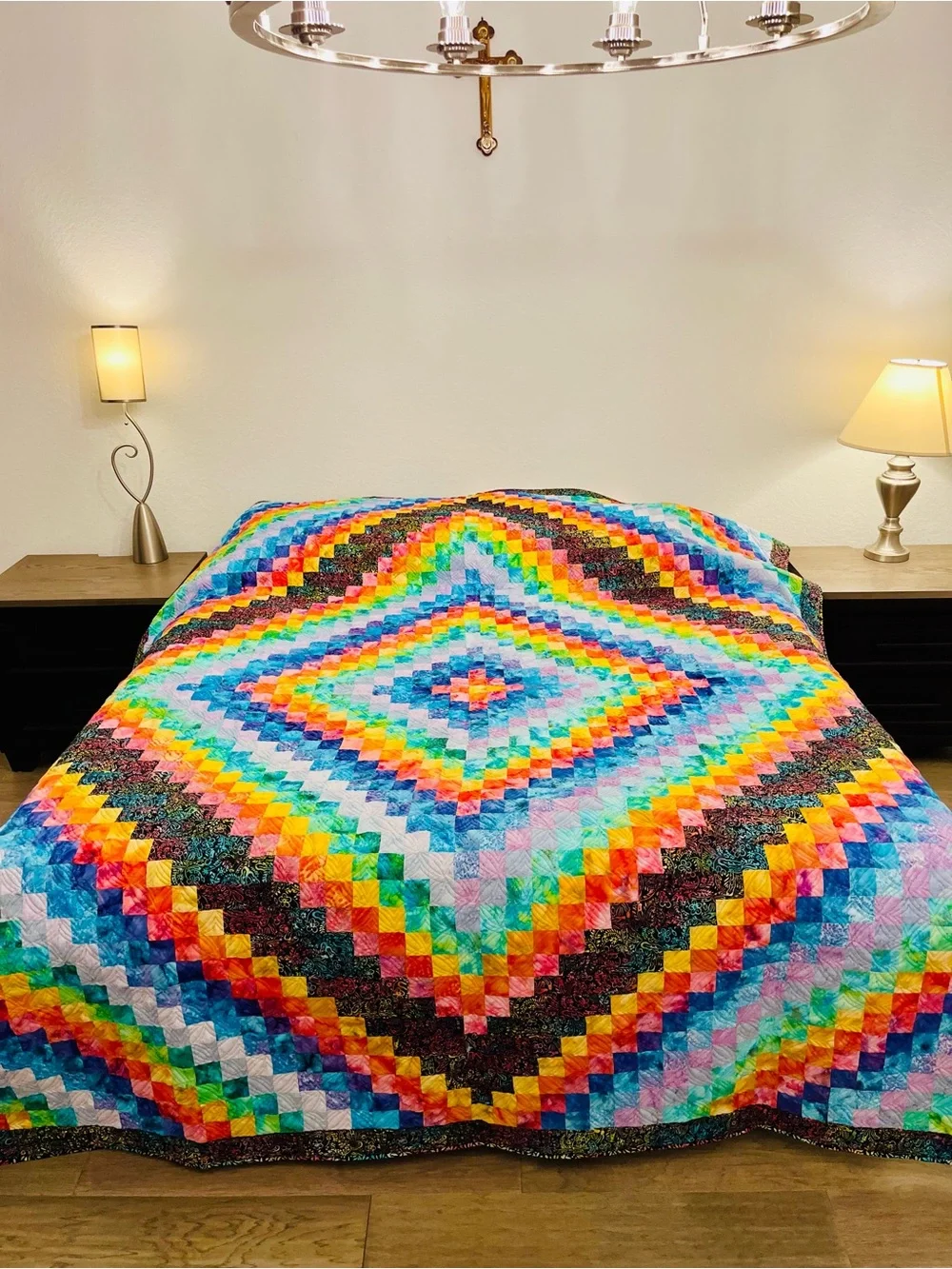 Handmade Multicolor Patchwork Quilt Bedspread - Vibrant Batik Rainbow Design